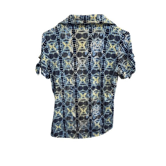 Swing Womens Blue Geometric Short Sleeve Button-Up Shirt Size S Lightweight Casu - Picture 2 of 9